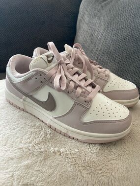 Nike Women’s Low-Top Sneakers in Light Pink Mauve and White Swoosh